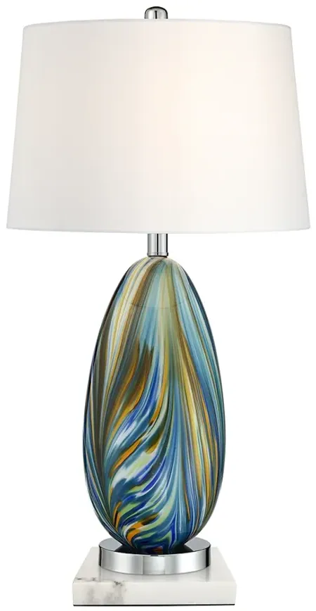 Possini Euro Pablo Blue Table Lamp with Square White Marble Riser