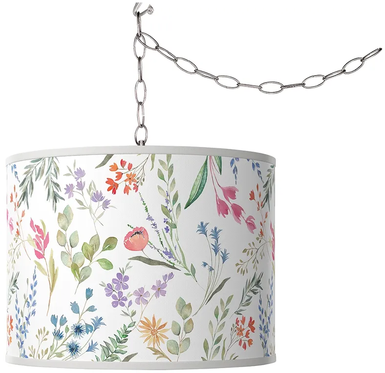 Swag Style Spring's Joy Giclee Shade Plug-In Chandelier