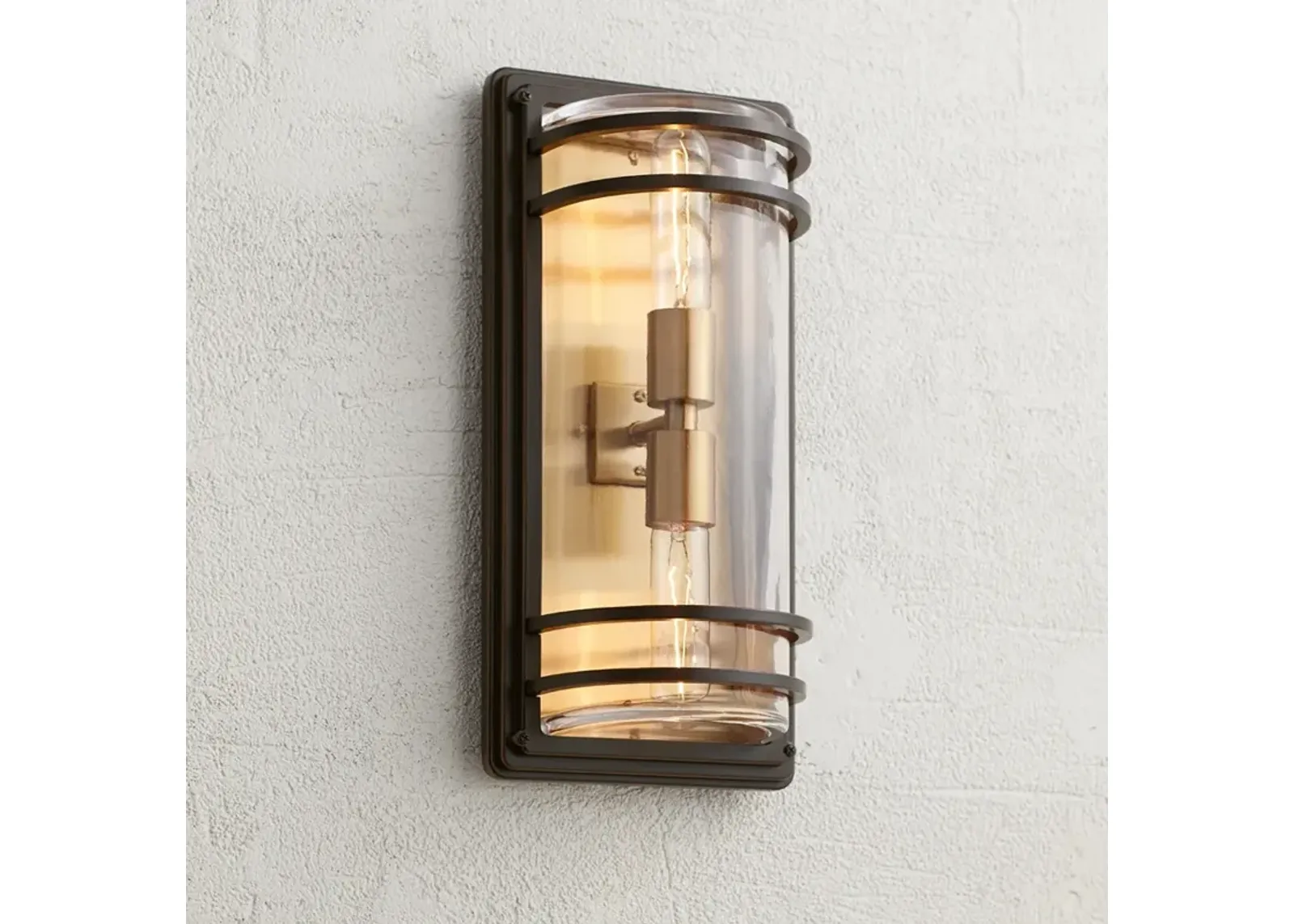 John Timberland Habitat 16" Bronze and Brass Outdoor Wall Light