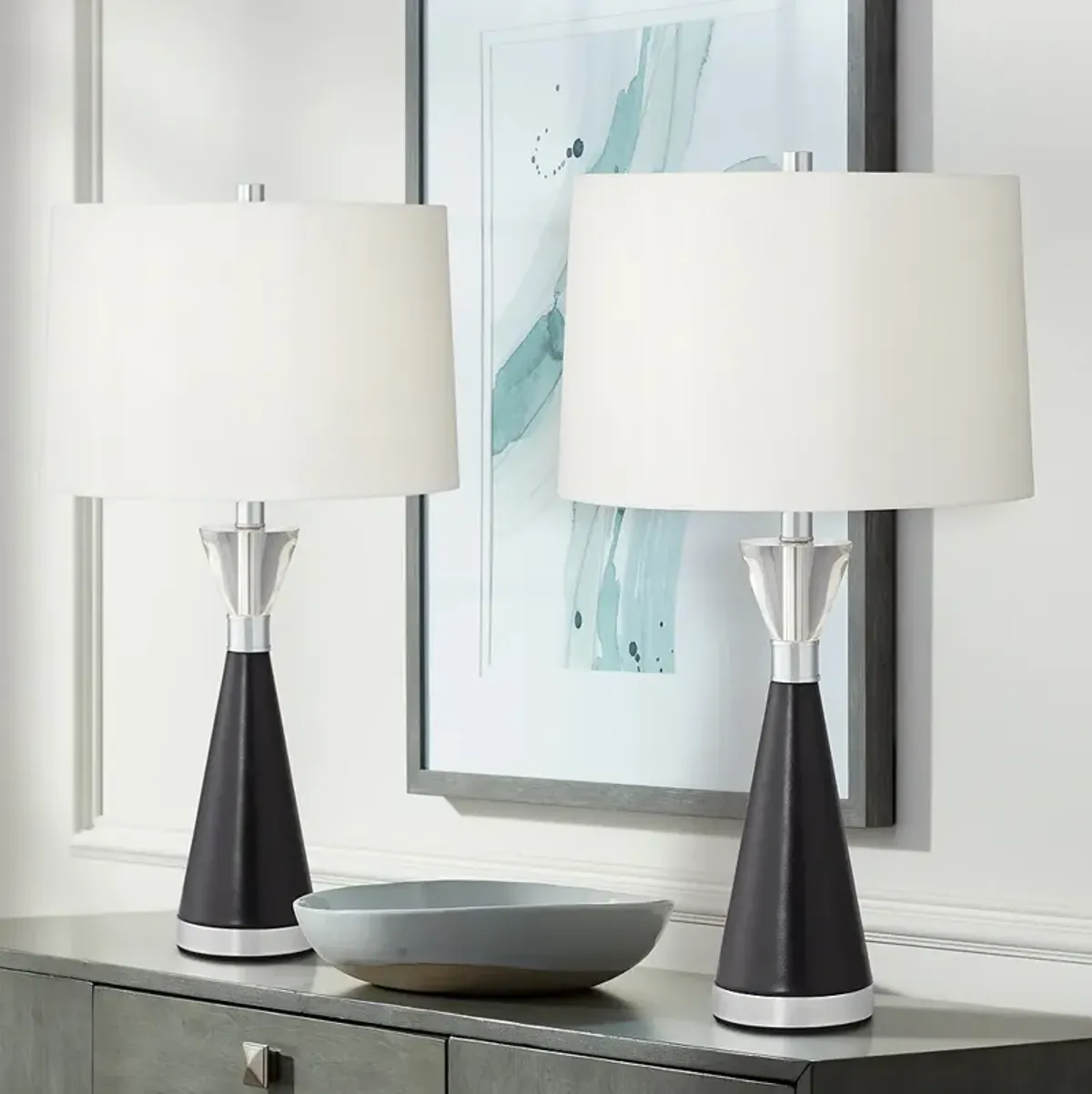 Pacific Coast Lighting Ella Black Metal and Crystal Table Lamps Set of 2