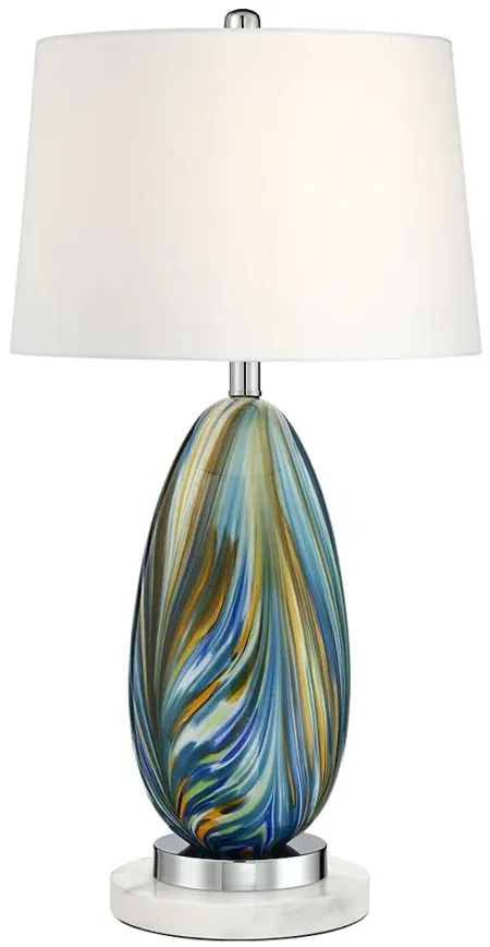 Possini Euro Pablo 27" Blue Glass Lamp with White Marble Riser