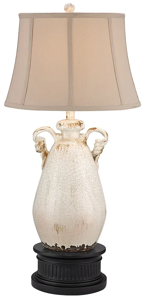 Isabella Ivory Ceramic Table Lamp With Black Round Riser