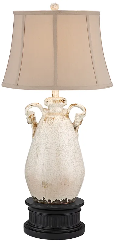 Isabella Ivory Ceramic Table Lamp With Black Round Riser