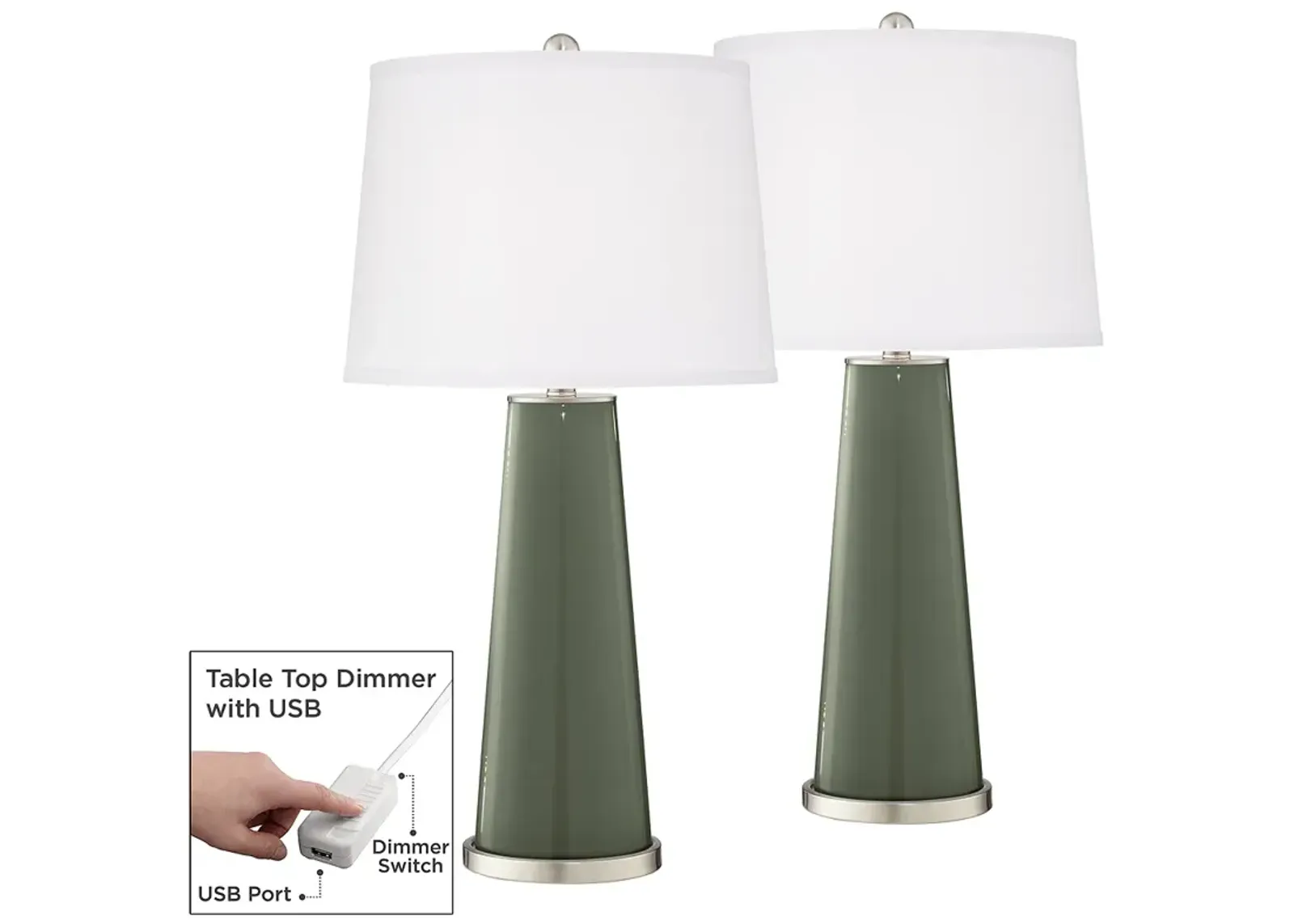 Deep Lichen Green Leo Table Lamp Set of 2 with Dimmers