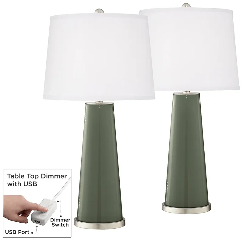 Deep Lichen Green Leo Table Lamp Set of 2 with Dimmers