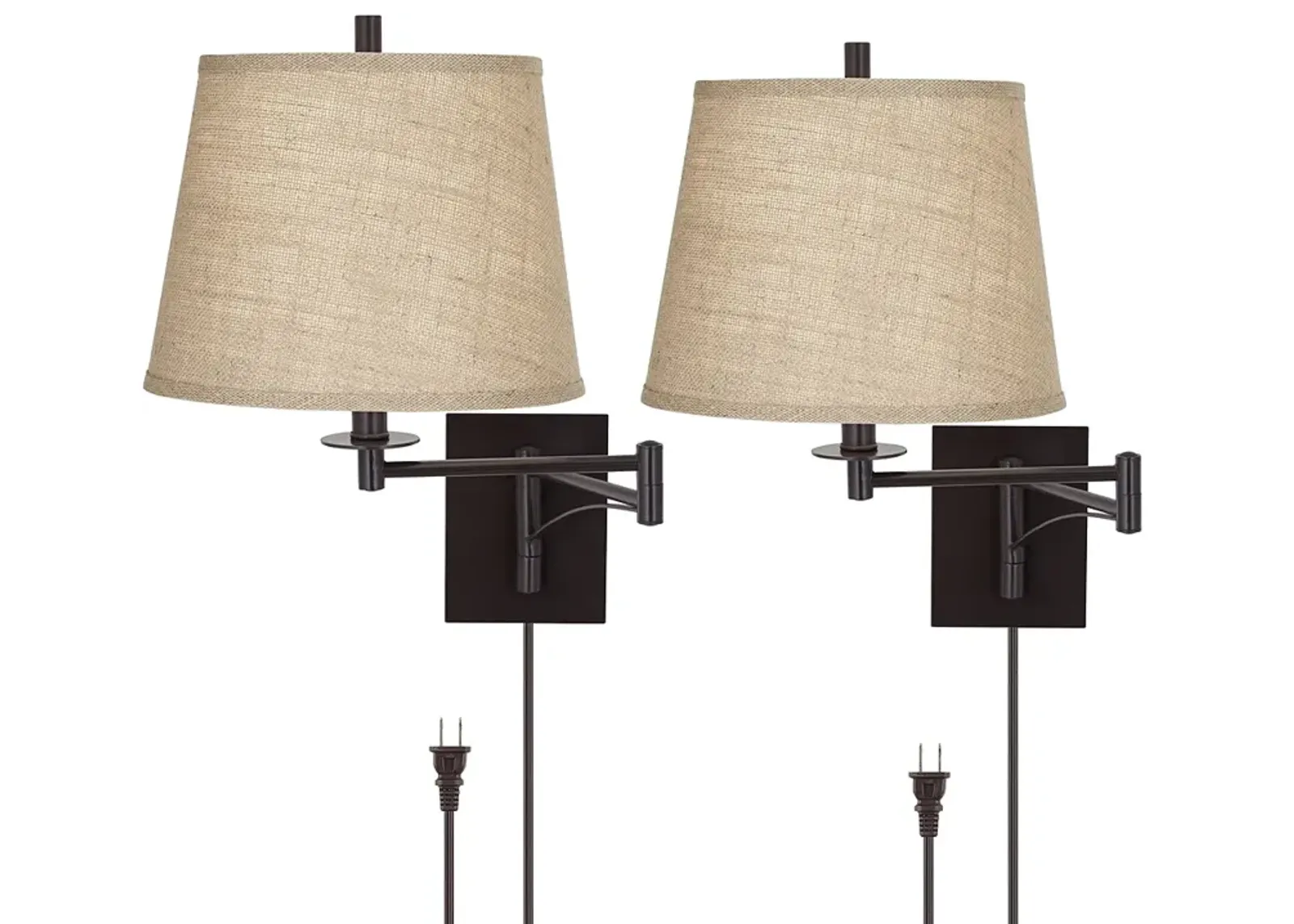 Franklin Iron Works Brinly Burlap Plug-In Swing Arm Wall Lamps Set of 2