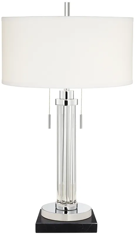 Possini Euro Cadence Glass Column Table Lamp with Square Black Marble Riser