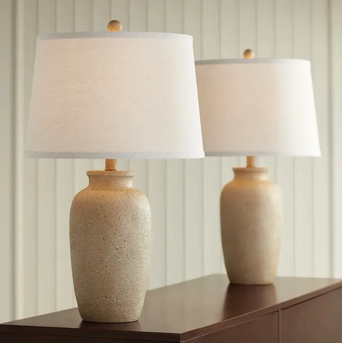 Regency Hill 25 3/8" Beige Oatmeal Rustic Coastal Table Lamps Set of 2