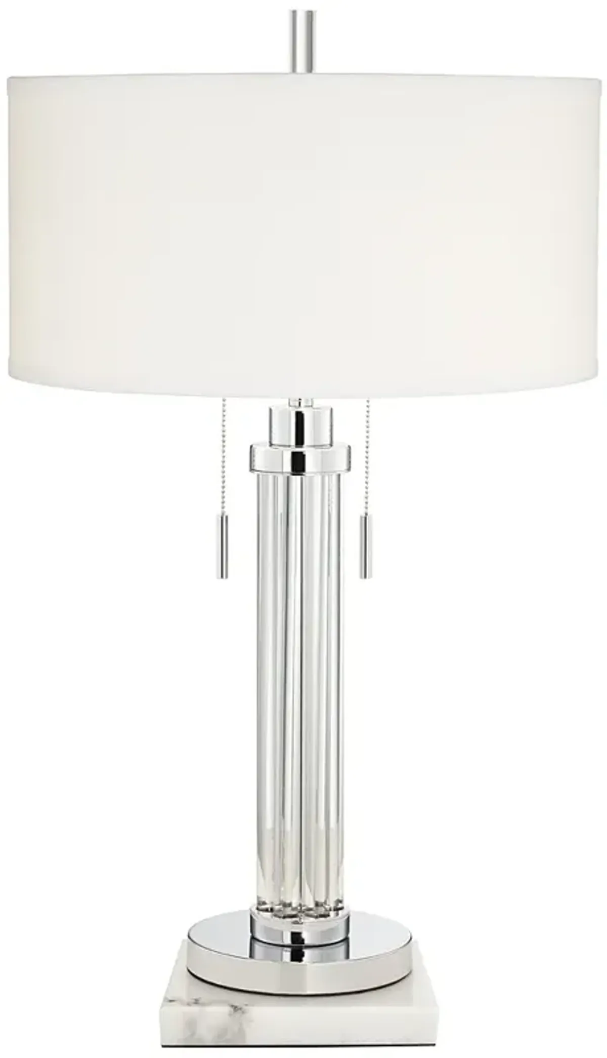 Possini Euro Cadence Glass Column Table Lamp with Square White Marble Riser