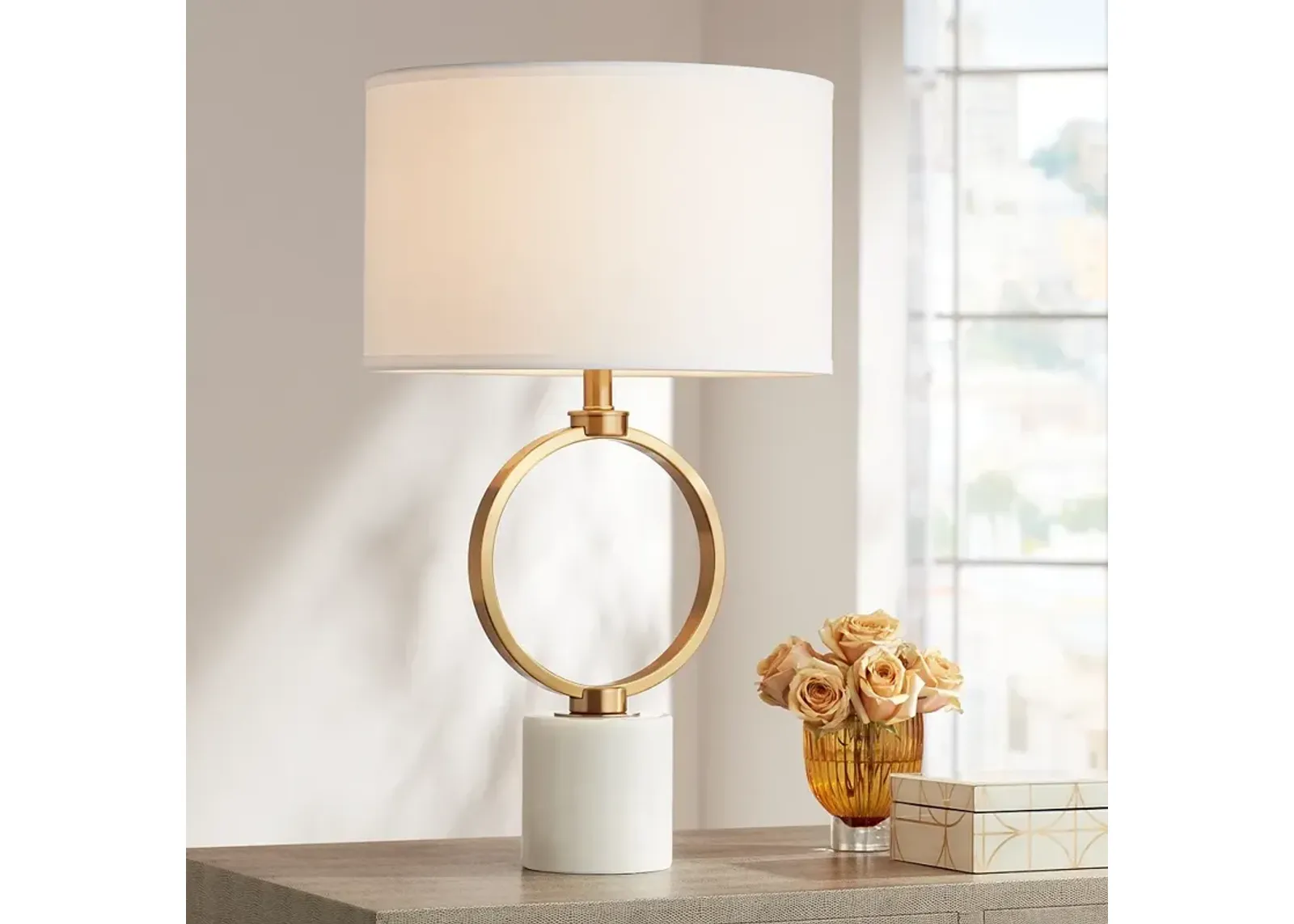 Possini Euro Loop 27 1/2" Gold and White Marble Table Lamp