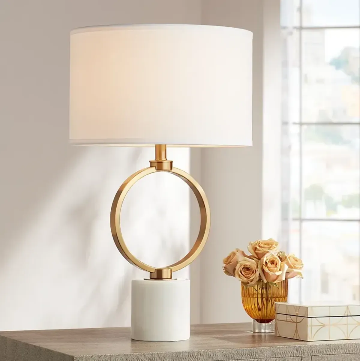 Possini Euro Loop 27 1/2" Gold and White Marble Table Lamp