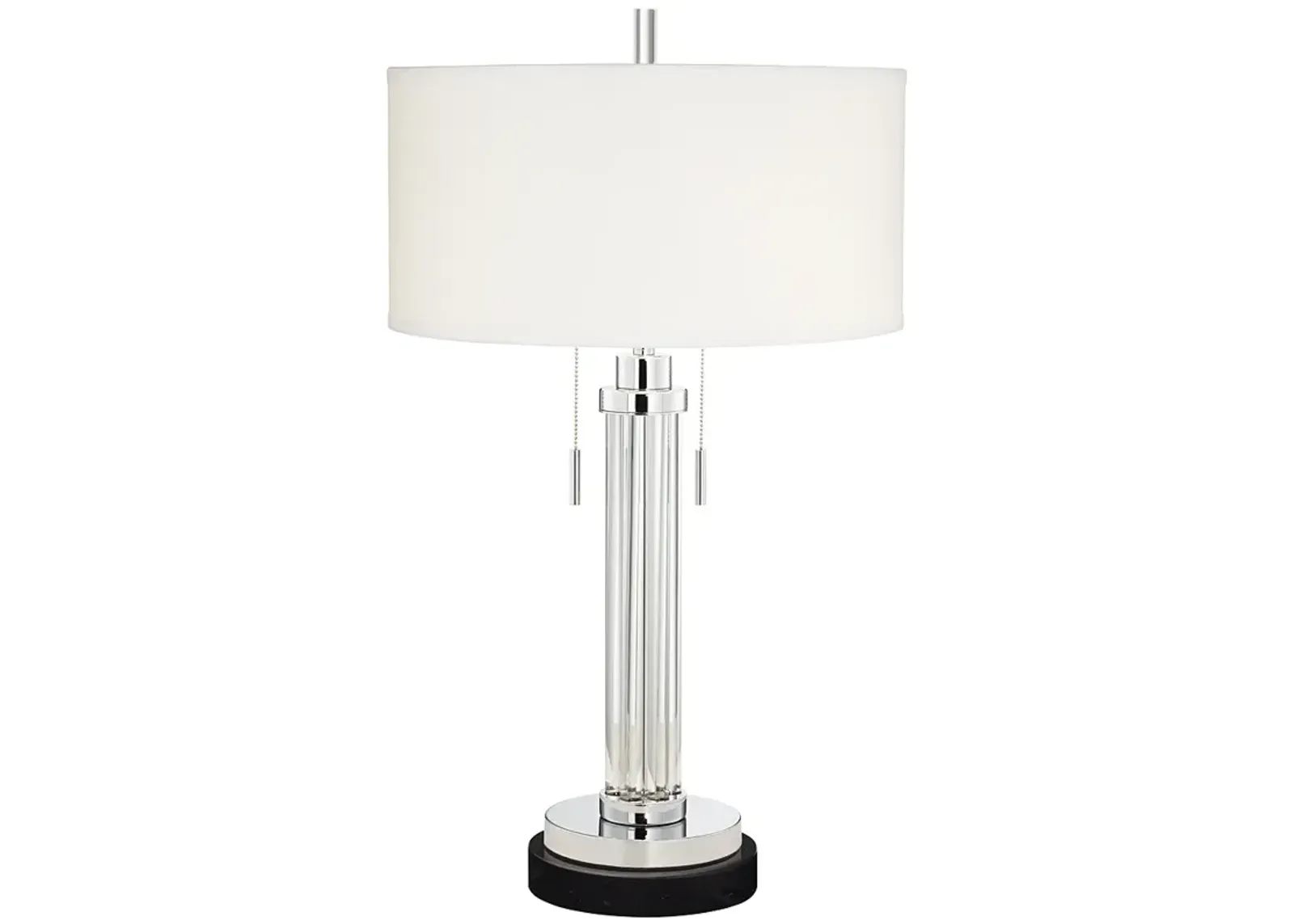 Possini Euro Cadence Glass Column Table Lamp with Round Black Marble Riser