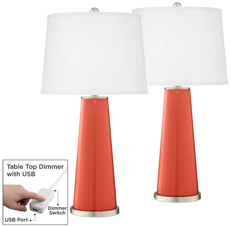 Color Plus Leo 29 1/2" Koi Orange Lamps Set of 2 with USB Dimmers
