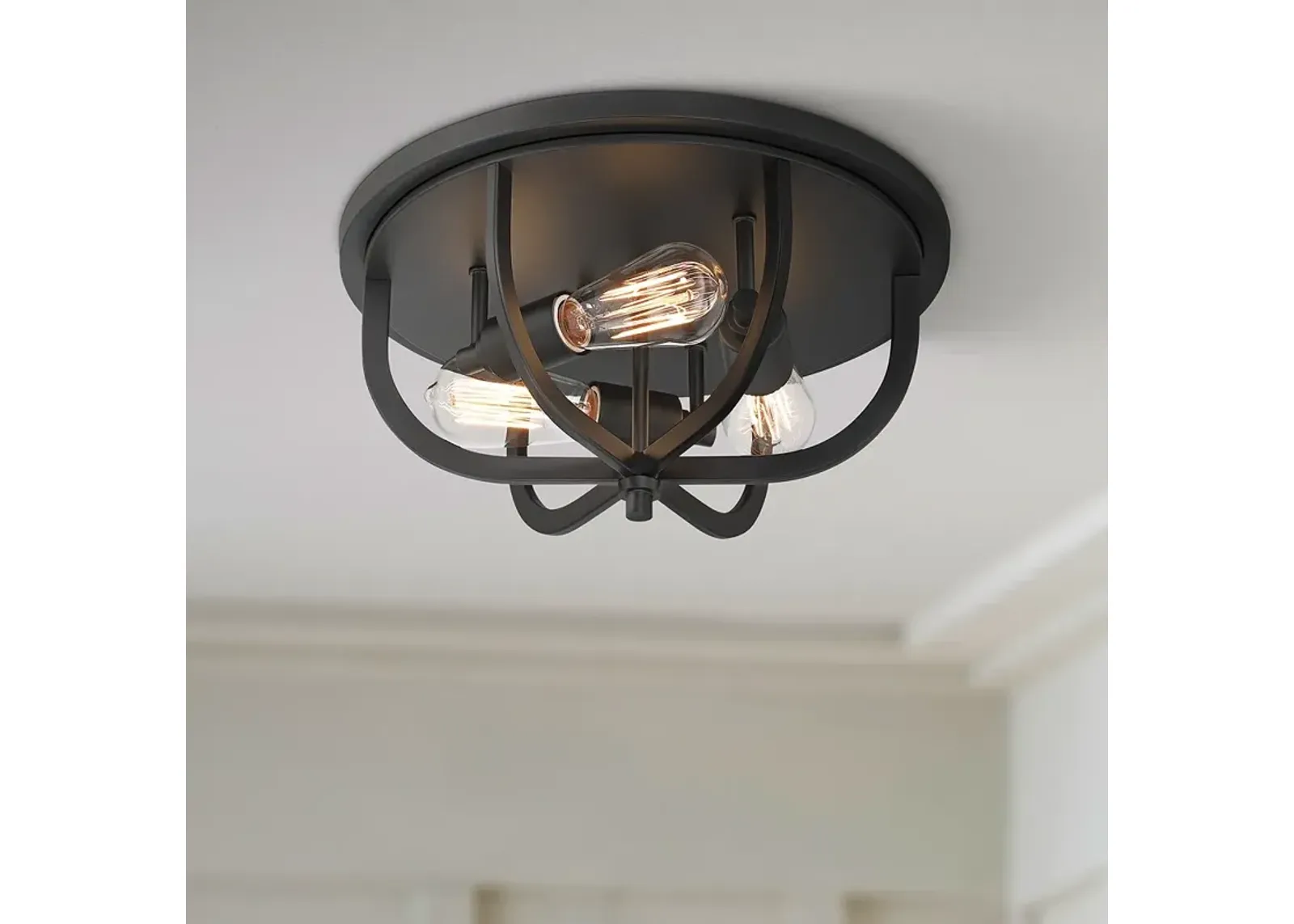 Possini Euro Gavy 14" 3-Light Industrial Matte Black Ceiling Light