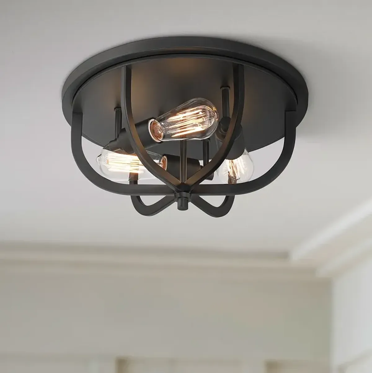 Possini Euro Gavy 14" 3-Light Industrial Matte Black Ceiling Light