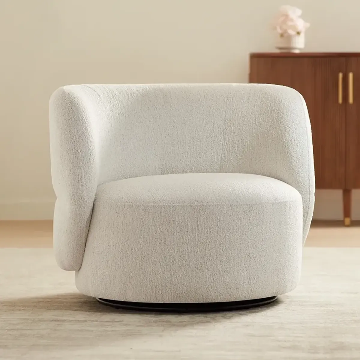 Fontana 36" Wide Off-White Nubby Fabric Occasional Swivel Chair
