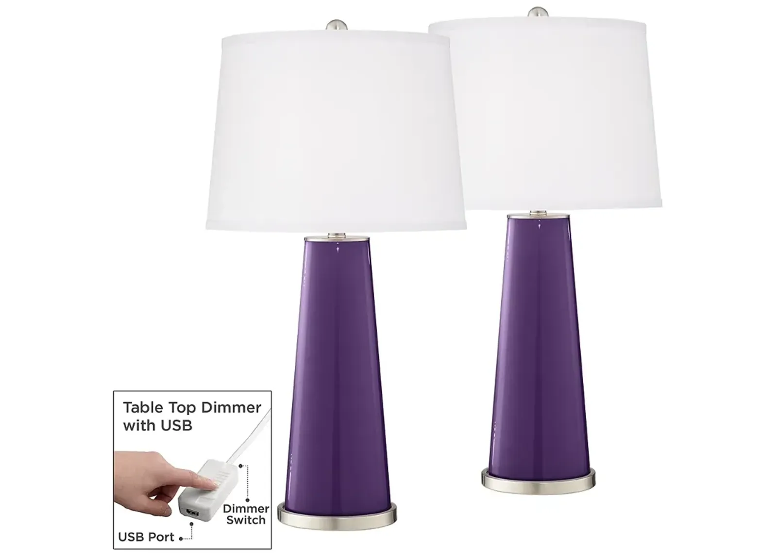 Color Plus Leo 29 1/2" Acai Purple Lamps Set of 2 with USB Dimmers