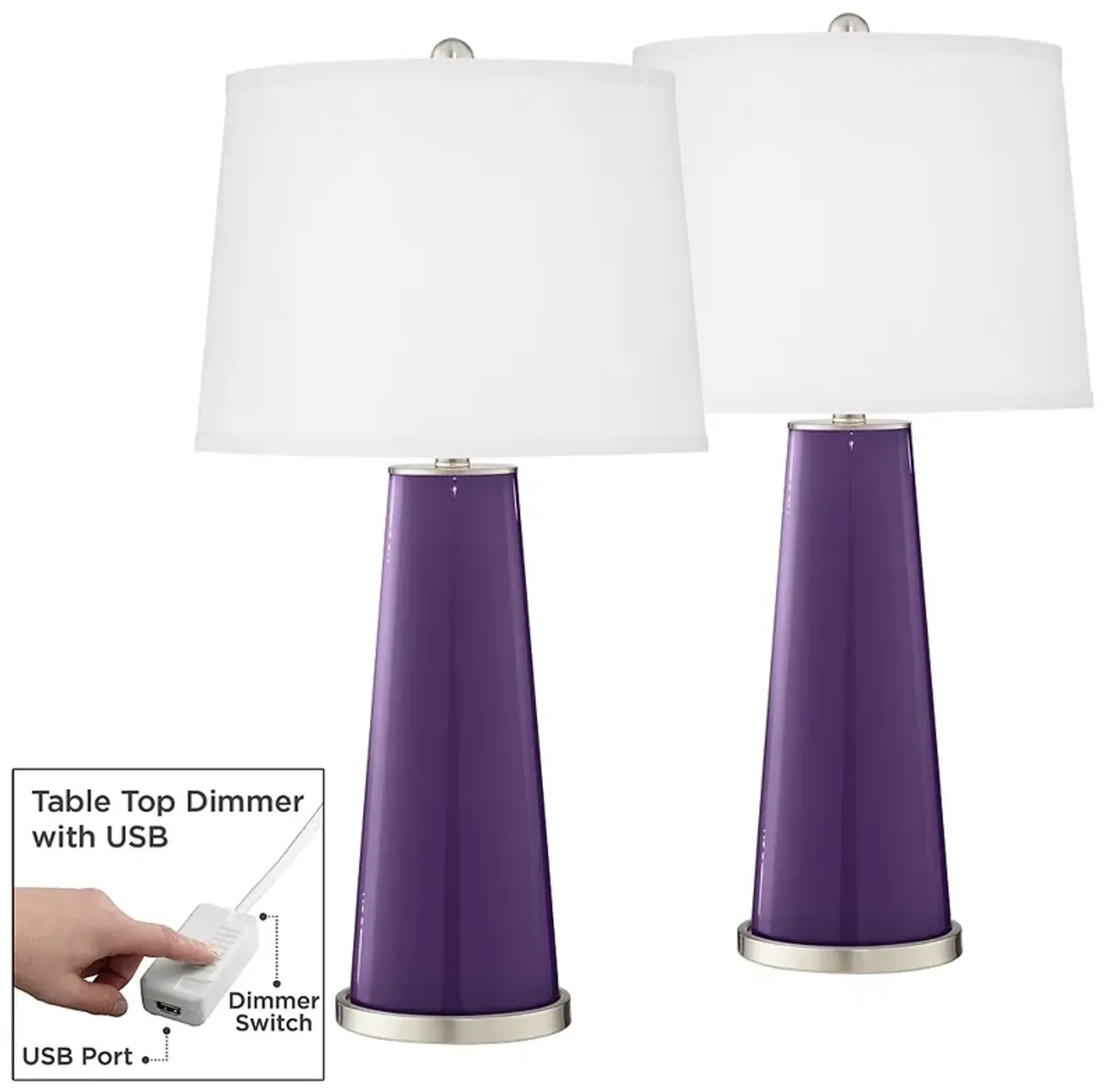 Color Plus Leo 29 1/2" Acai Purple Lamps Set of 2 with USB Dimmers