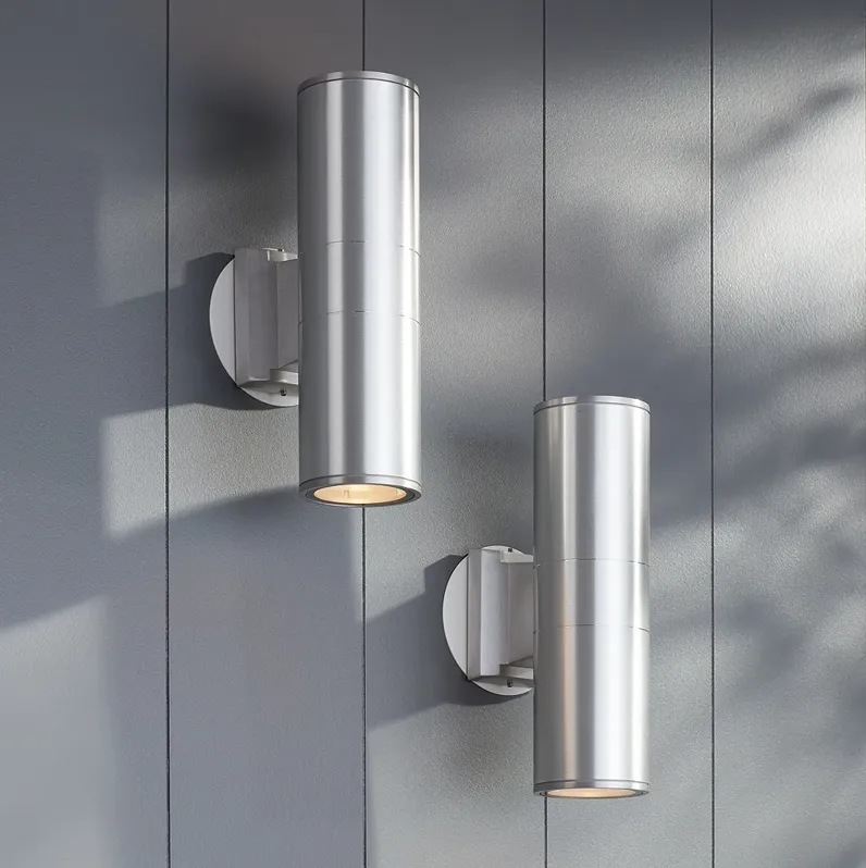 Possini Euro Ellis 11 3/4" Brushed Nickel Outdoor Wall Lights Set of 2