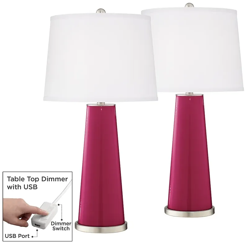 Color Plus Leo 29 1/2" Vivacious Pink Lamps Set of 2 with USB Dimmers