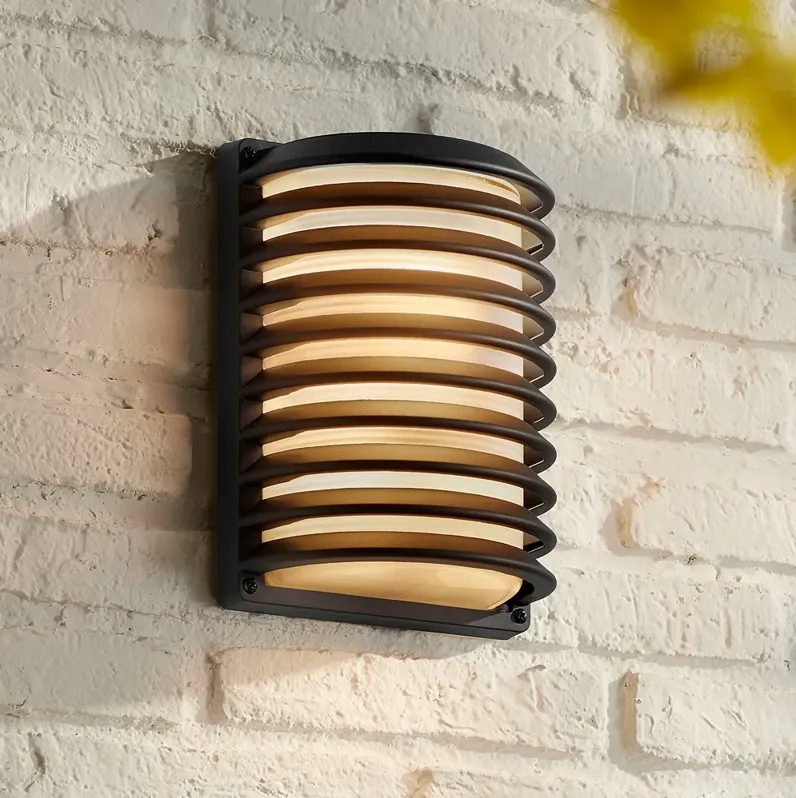 John Timberland Black Grid 10" High Modern Outdoor Wall Light