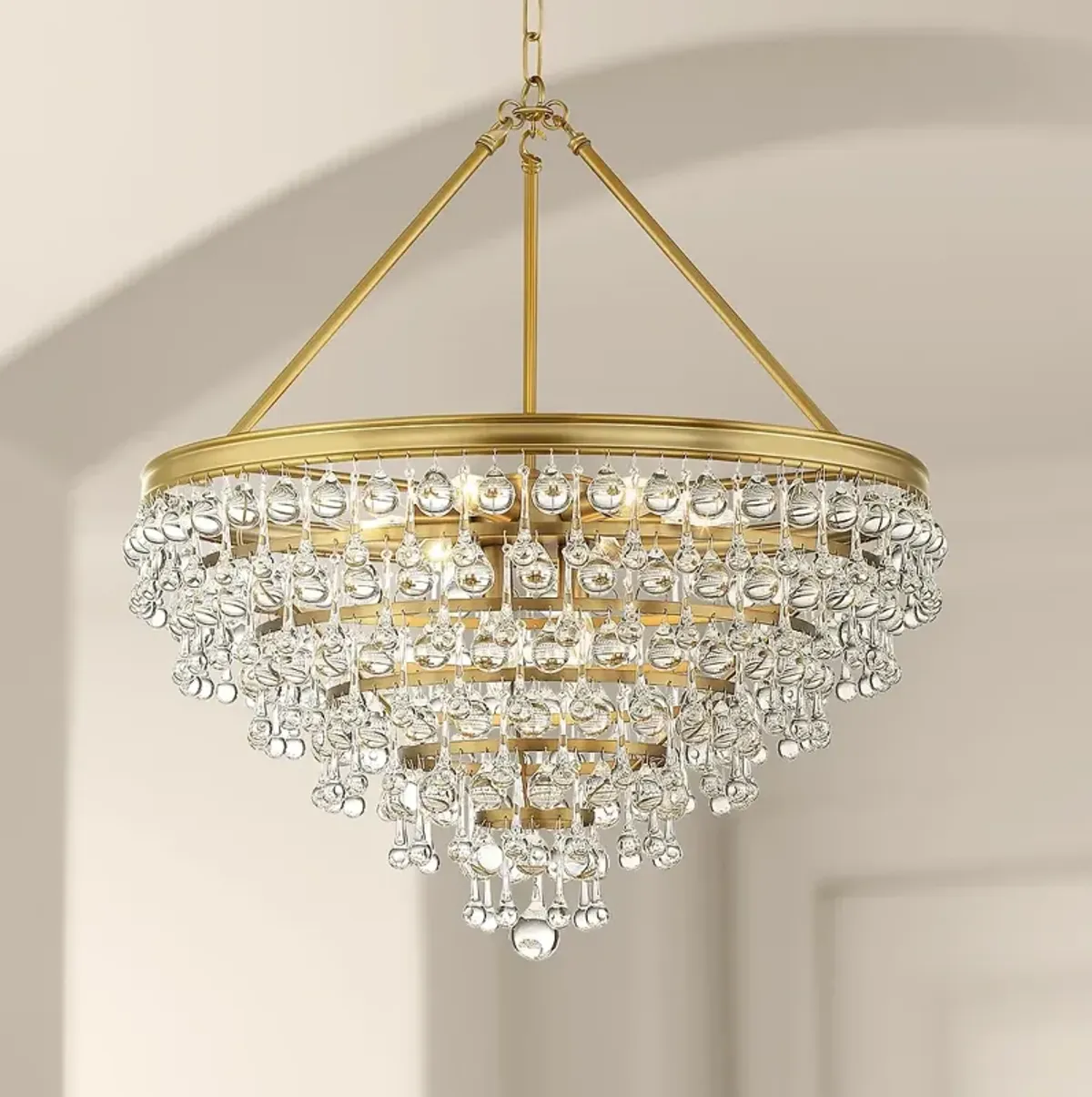 Calypso 24"W Vibrant Gold and Crystal Teardrop Chandelier