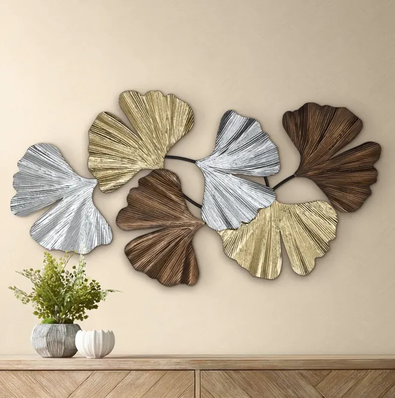 Metallic Leaves 41" Wide Metal Wall Art