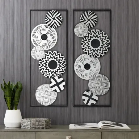 Black and White Discs 35 1/2" High Metal Wall Art Set of 2