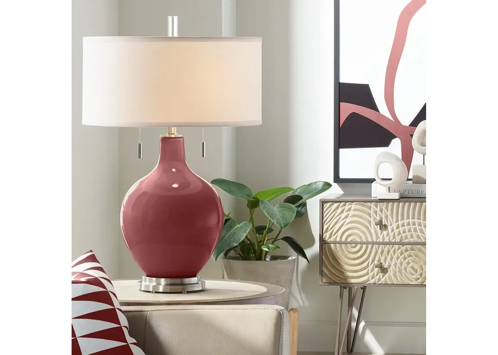 Color Plus Toby 28" High Modern Toile Red Table Lamp