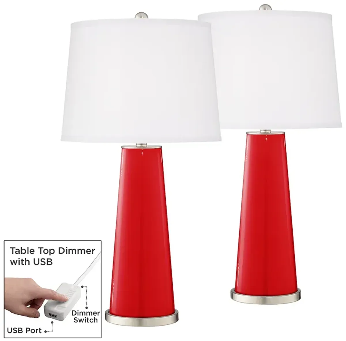 Bright Red Leo Table Lamp Set of 2 with Dimmers