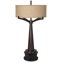Tremont Industrial Bronze 2-Light Table Lamp With Black Round Riser