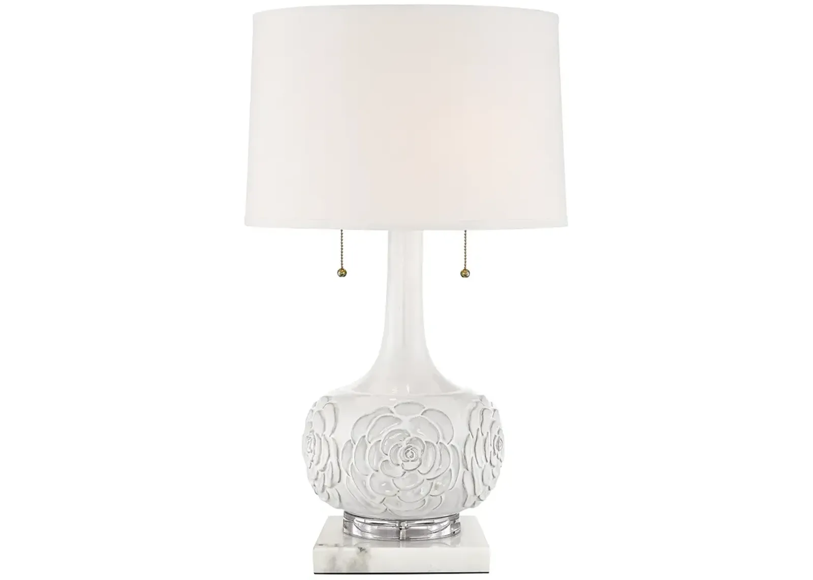 Possini Euro Natalia White Ceramic Lamp with Square White Marble Riser