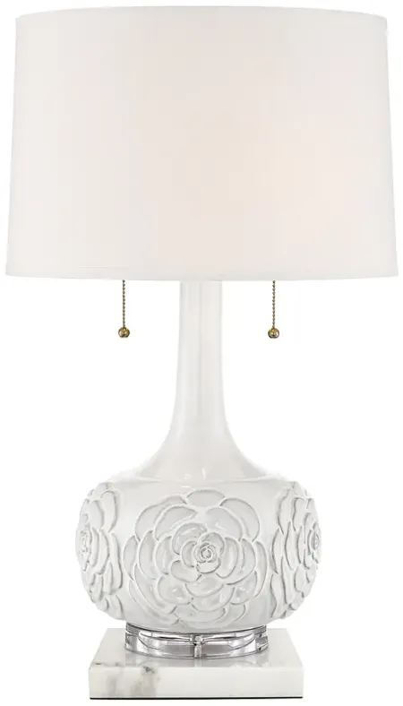 Possini Euro Natalia White Ceramic Lamp with Square White Marble Riser