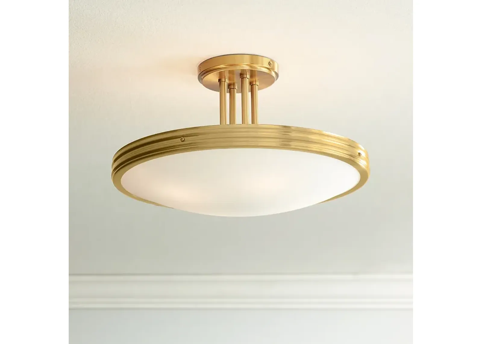 Possini Euro Aldo 17" Wide Brass and Opal White Glass Ceiling Light