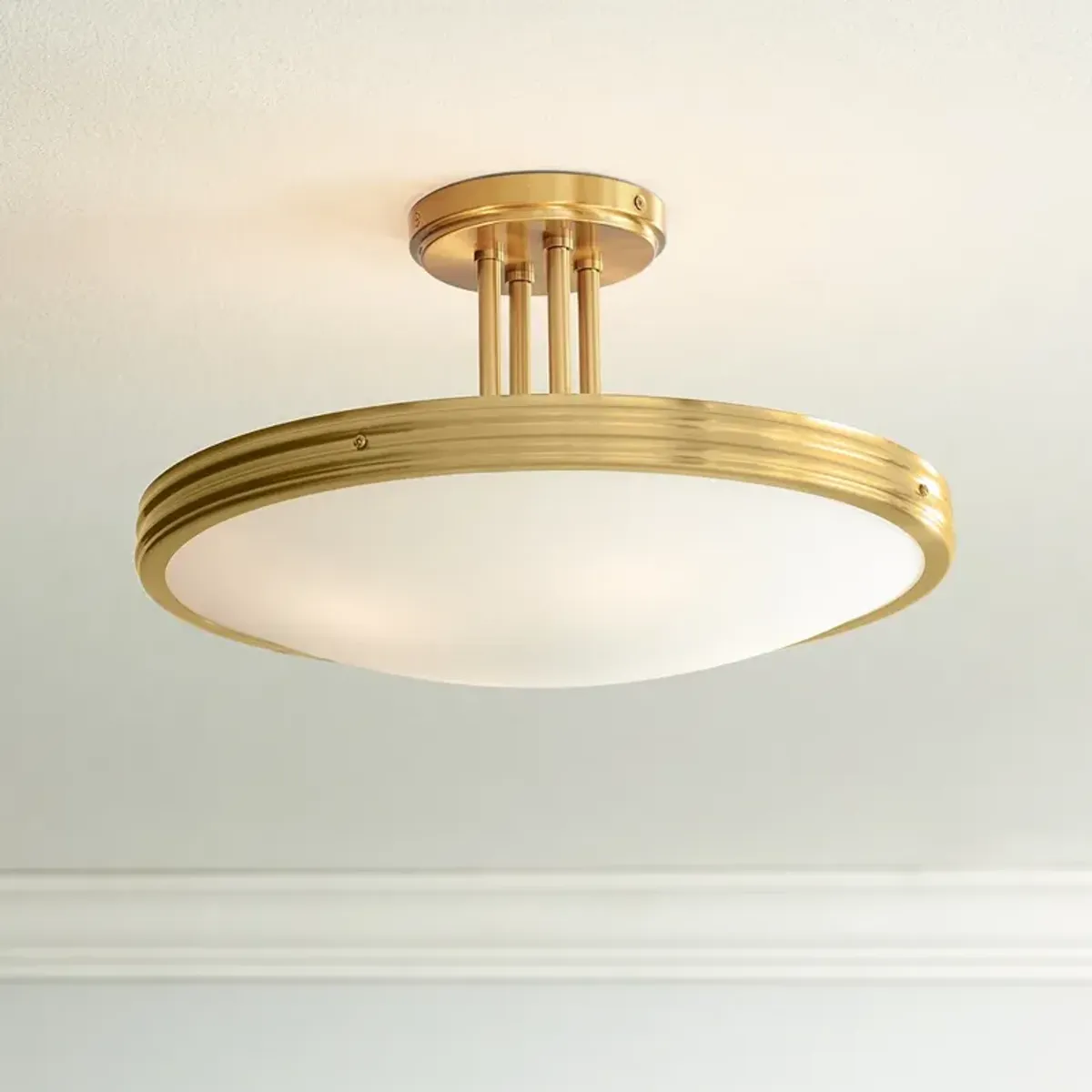 Possini Euro Aldo 17" Wide Brass and Opal White Glass Ceiling Light