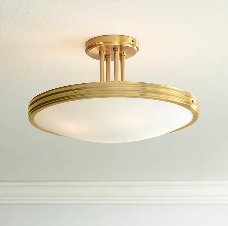 Possini Euro Aldo 17" Wide Brass and Opal White Glass Ceiling Light