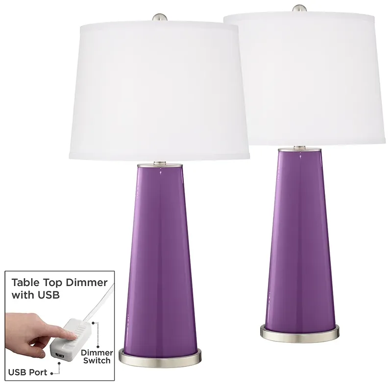 Passionate Purple Leo Table Lamp Set of 2 with Dimmers