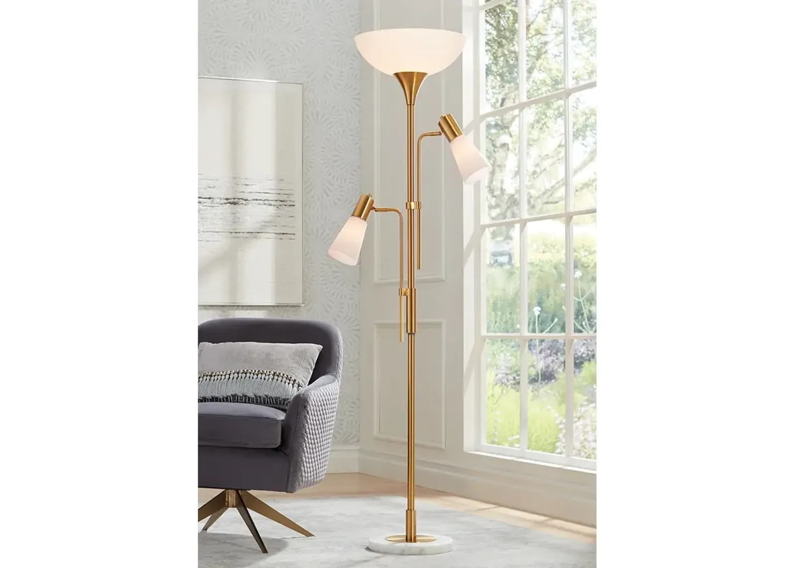 Possini Euro Pharos 71" Tree Torchiere Marble and Gold Floor Lamp