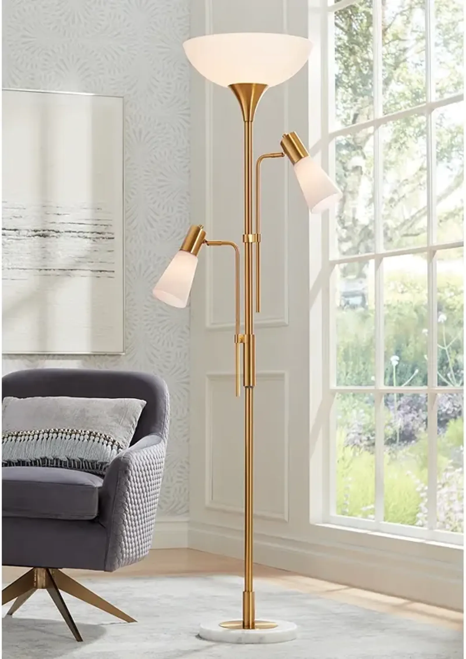 Possini Euro Pharos 71" Tree Torchiere Marble and Gold Floor Lamp