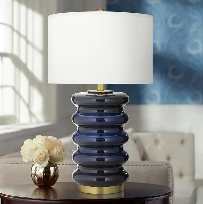 Evan Wavy Navy Blue Glass Modern Luxe Table Lamp