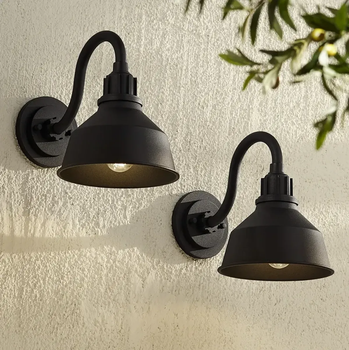 Franklin Iron Works Arnett 8" Wide Black Outdoor Wall Light Set of 2