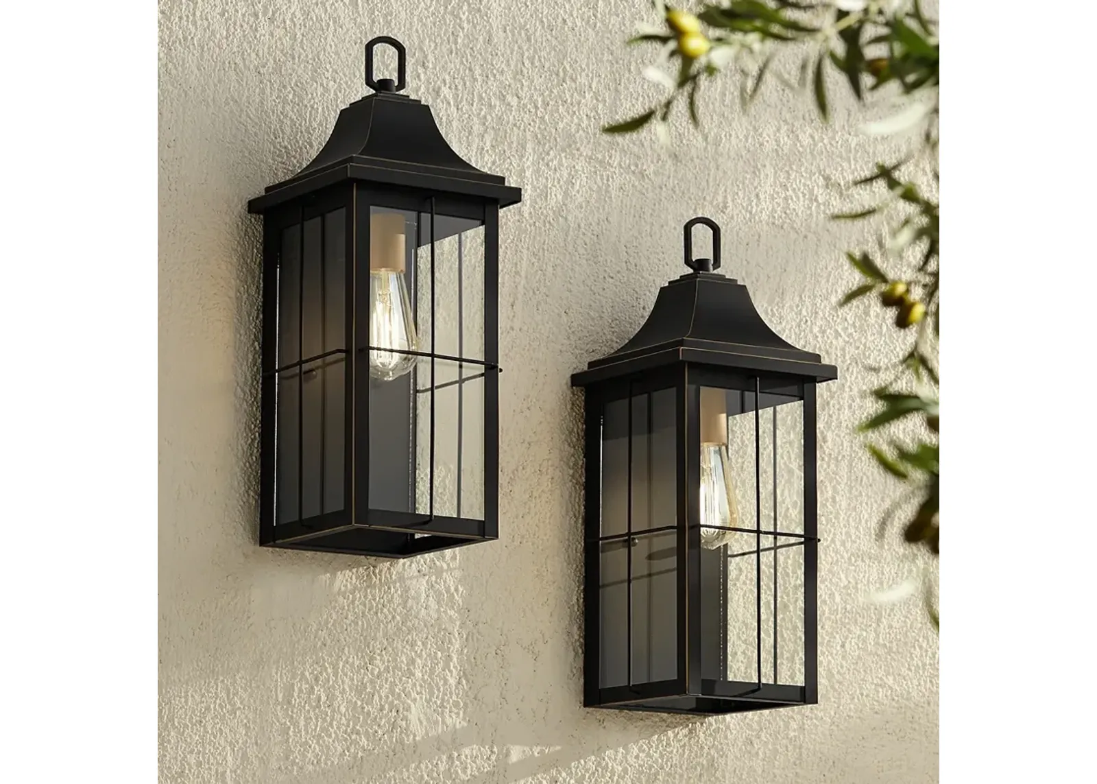 Sunderland 18 1/2" High Black Finish Steel Outdoor Wall Light Set of 2