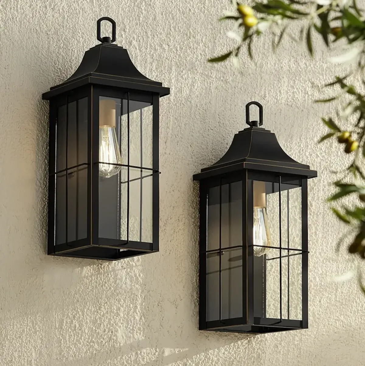 Sunderland 18 1/2" High Black Finish Steel Outdoor Wall Light Set of 2