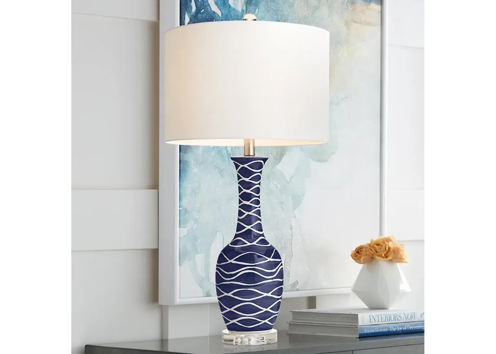 Pacific Coast Lighting Ainsley 30" Modern Blue Ceramic Wave Table Lamp