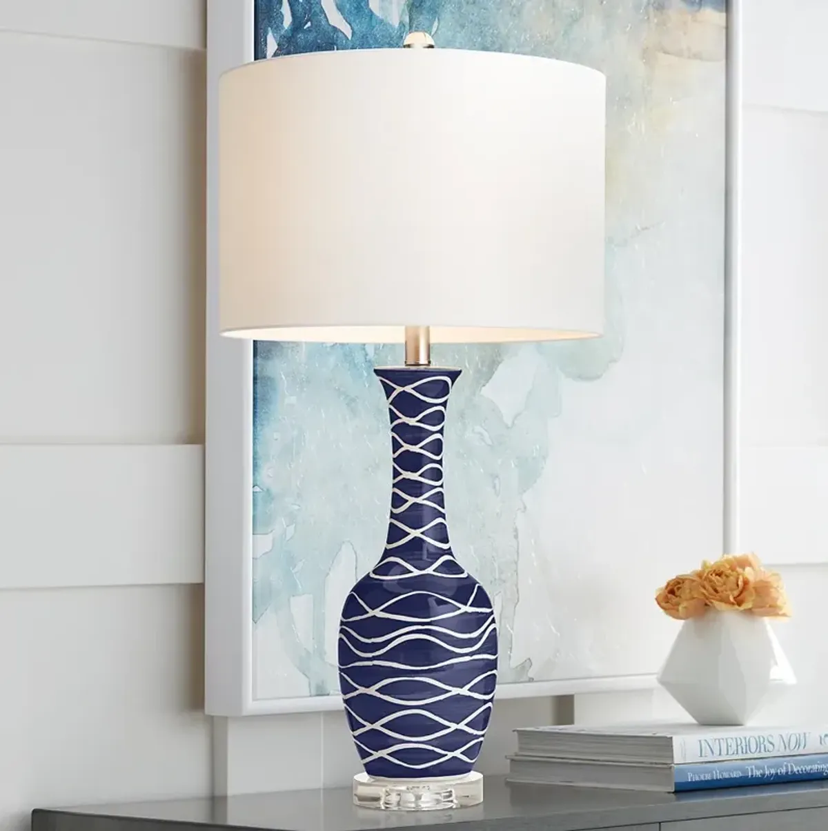 Pacific Coast Lighting Ainsley 30" Modern Blue Ceramic Wave Table Lamp