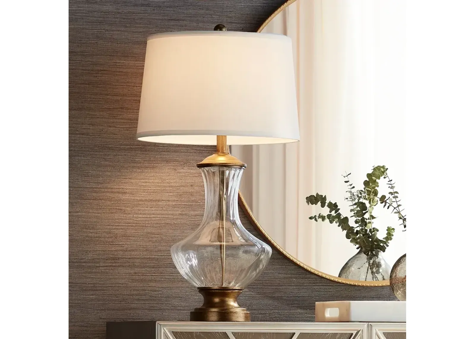 Regency Hill Harlow 28 1/2" Brass Fluted Glass Traditional Table Lamp