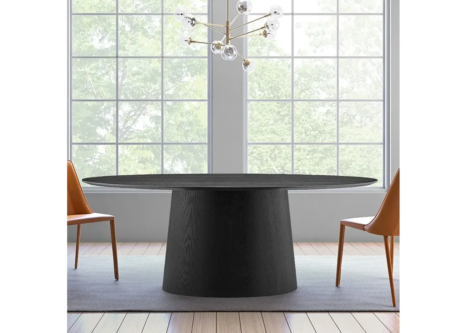 Deodat 78 1/2"W Ash Veneered Matte Black Oval Dining Table