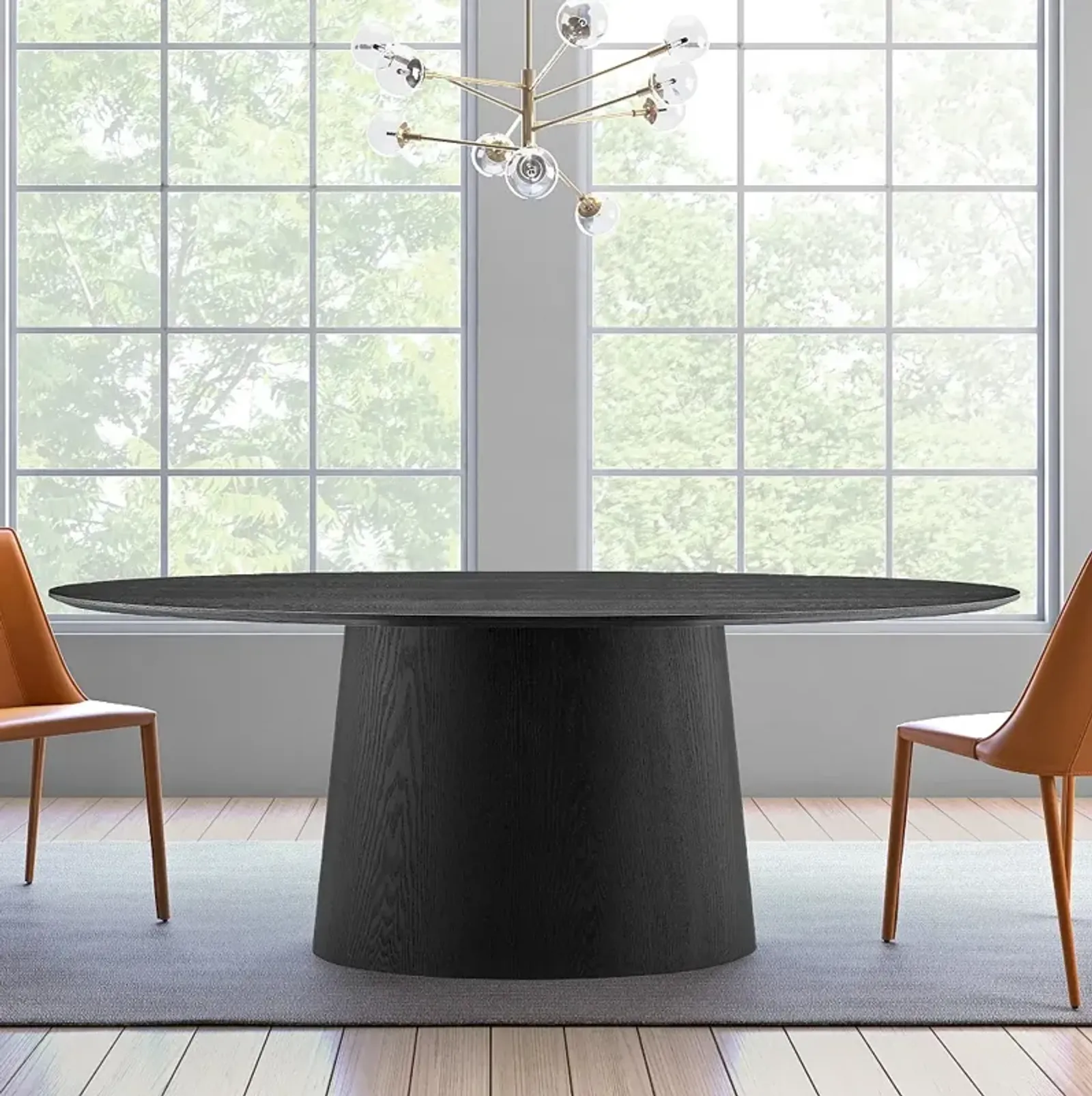 Deodat 78 1/2"W Ash Veneered Matte Black Oval Dining Table