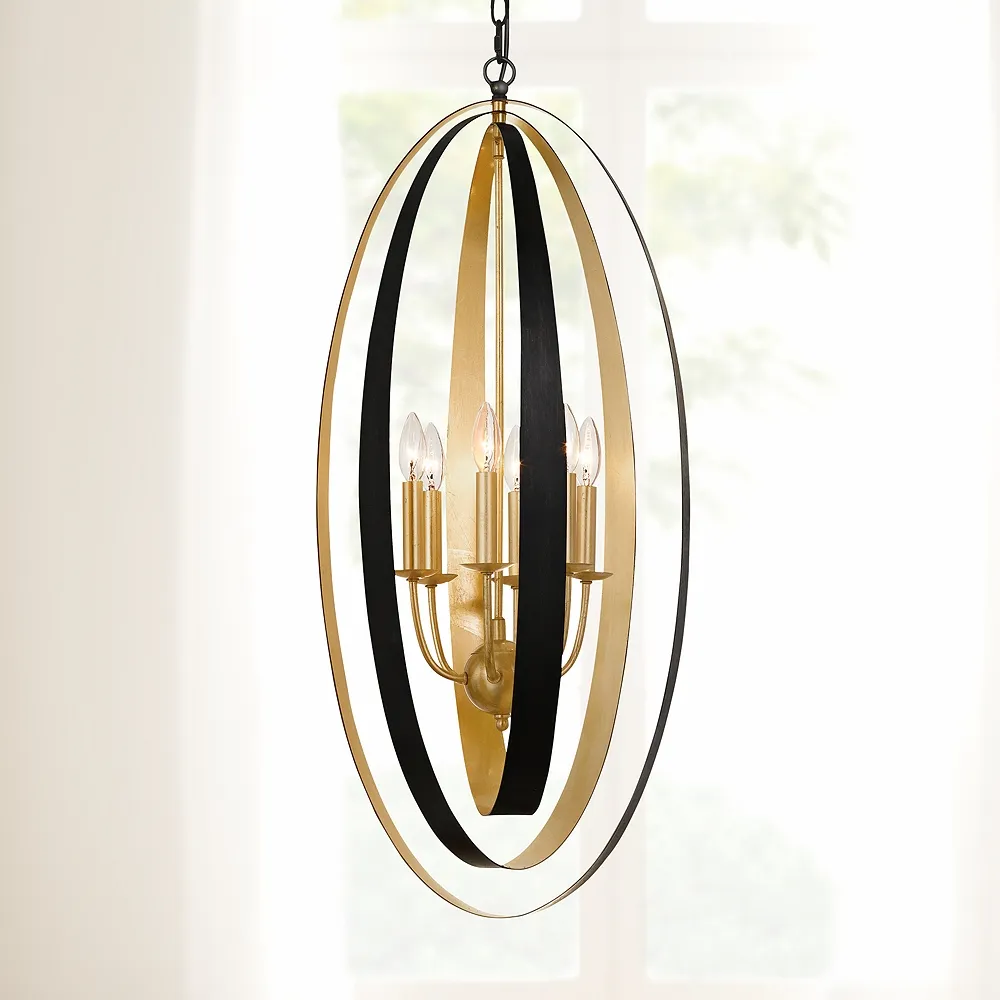 Luna 16"W English Bronze and Antique Gold 6-Light Pendant