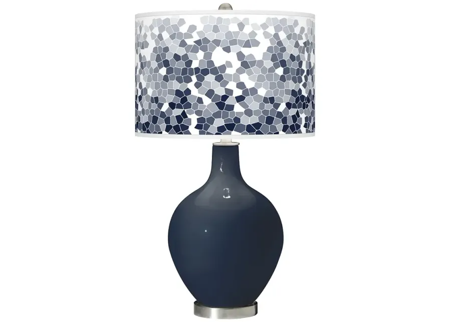 Color Plus Ovo Modern Naval Blue Table Lamp with Mosaic Pattern Shade